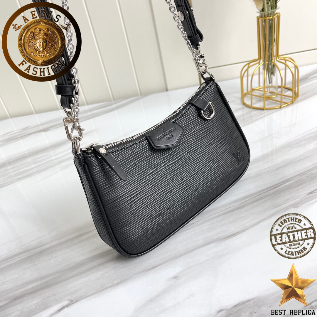 replica louis vuitton easy pouch on strap black leather luxury designer handbag buvola
