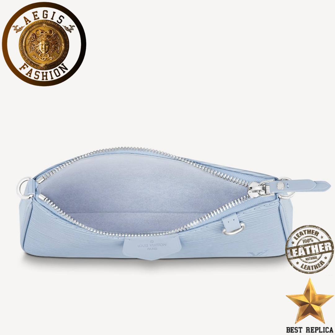 replica louis vuitton easy pouch on strap bleu celeste blue leather chain strap luxury handbag buvola