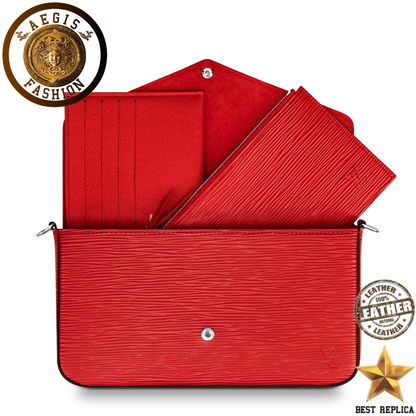 replica epi leather coquelicot red louis vuitton felicie pochette premium designer handbag buvola