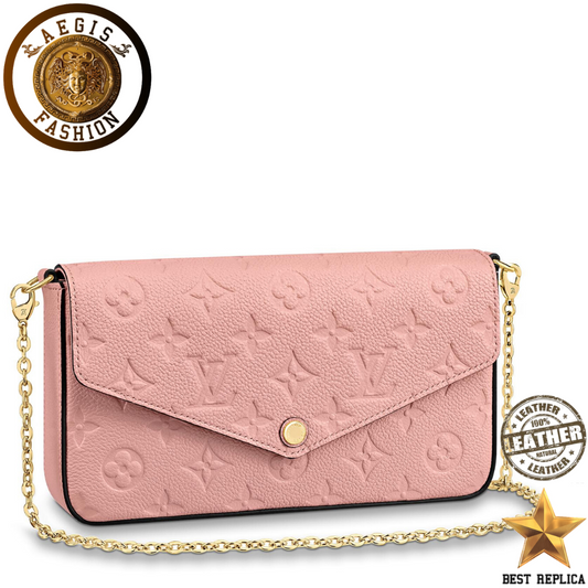 replica louis vuitton felicie pochette monogram empreinte rose poudre luxury designer handbag buvola