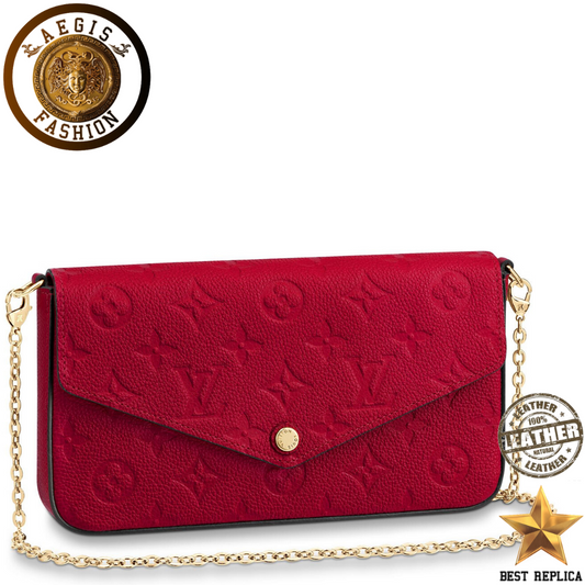 replica louis vuitton felicie pochette monogram empreinte scarlet red luxury designer handbag buvola