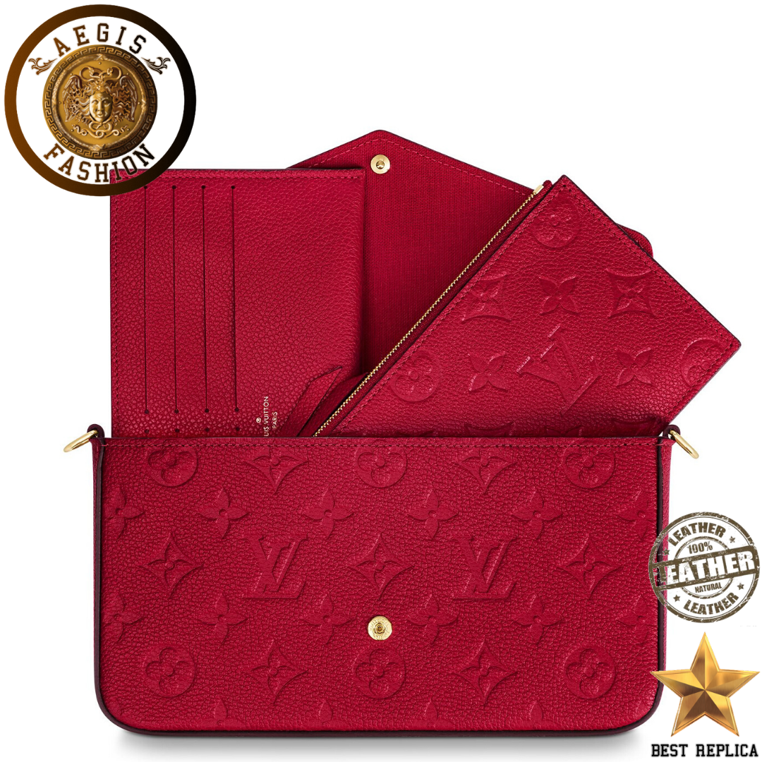 replica louis vuitton felicie pochette scarlet red structured luxury handbag buvola
