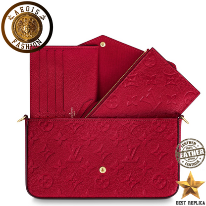 replica louis vuitton felicie pochette scarlet red structured luxury handbag buvola