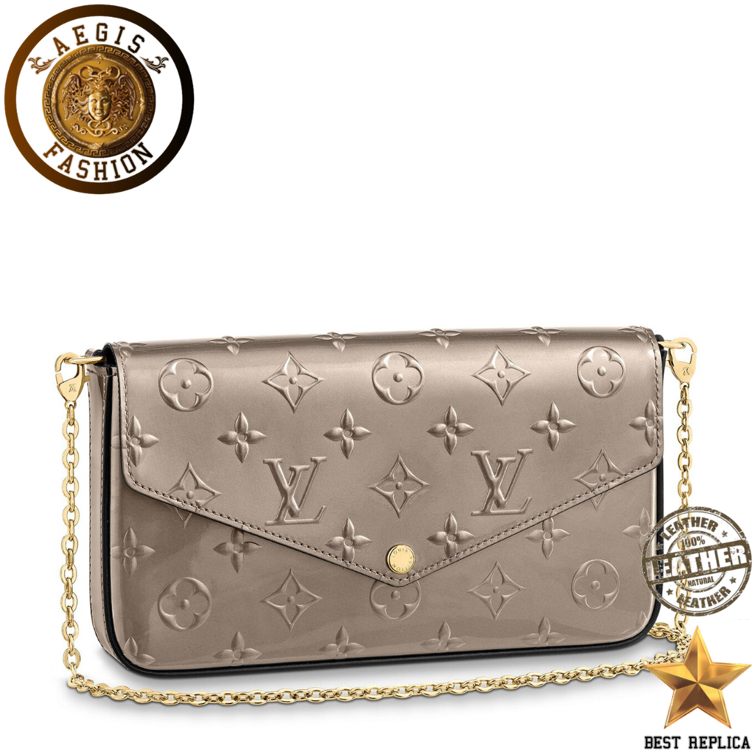 replica louis vuitton felicie pochette monogram vernis champagne metallise luxury designer handbag buvola