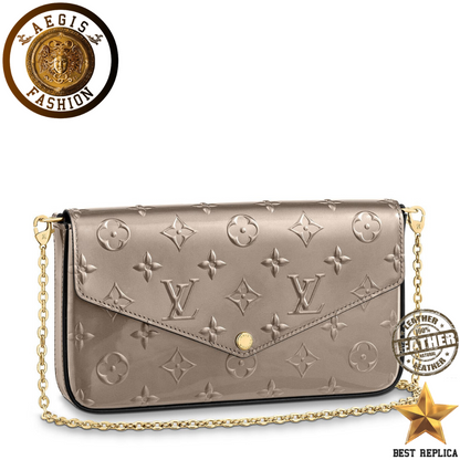 replica louis vuitton felicie pochette monogram vernis champagne metallise luxury designer handbag buvola