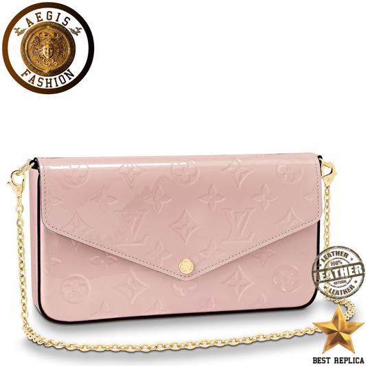 replica louis vuitton felicie pochette monogram vernis rose ballerine luxury designer handbag buvola