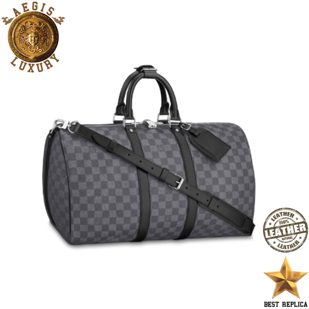 replica louis vuitton keepall bandouliere 45 damier graphite canvas luxury designer travel bag buvola