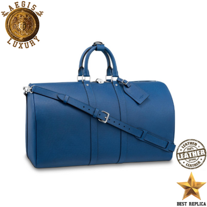 replica louis vuitton keepall bandouliere 50 blue taiga leather luxury designer travel duffle bag buvola