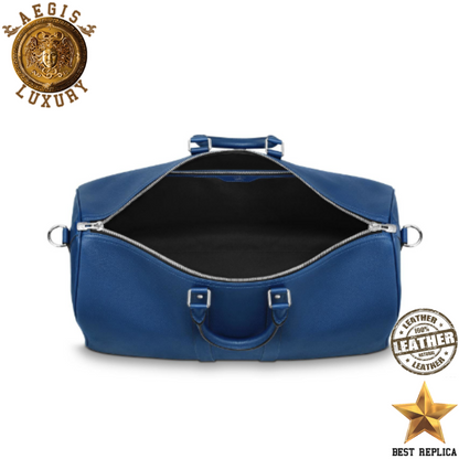replica keepall bandouliere 50 blue taiga leather louis vuitton premium designer travel luggage buvola