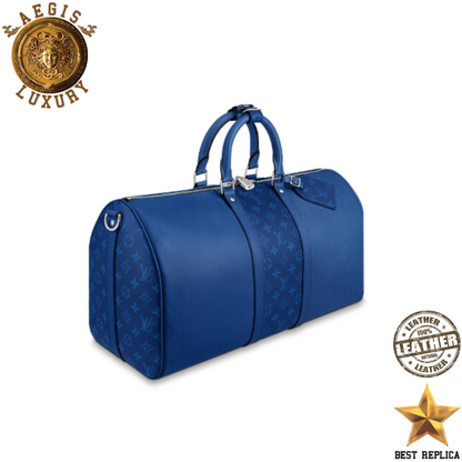 replica monogram cobalt pacific blue keepall bandouliere 50 louis vuitton iconic luxury duffle bag buvola