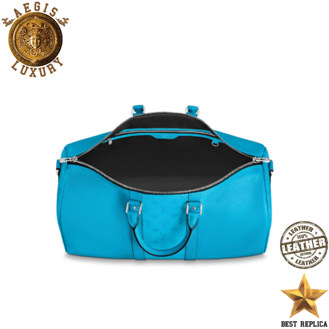 replica louis vuitton keepall 50 lagoon blue monogram high end luxury weekender bag buvola