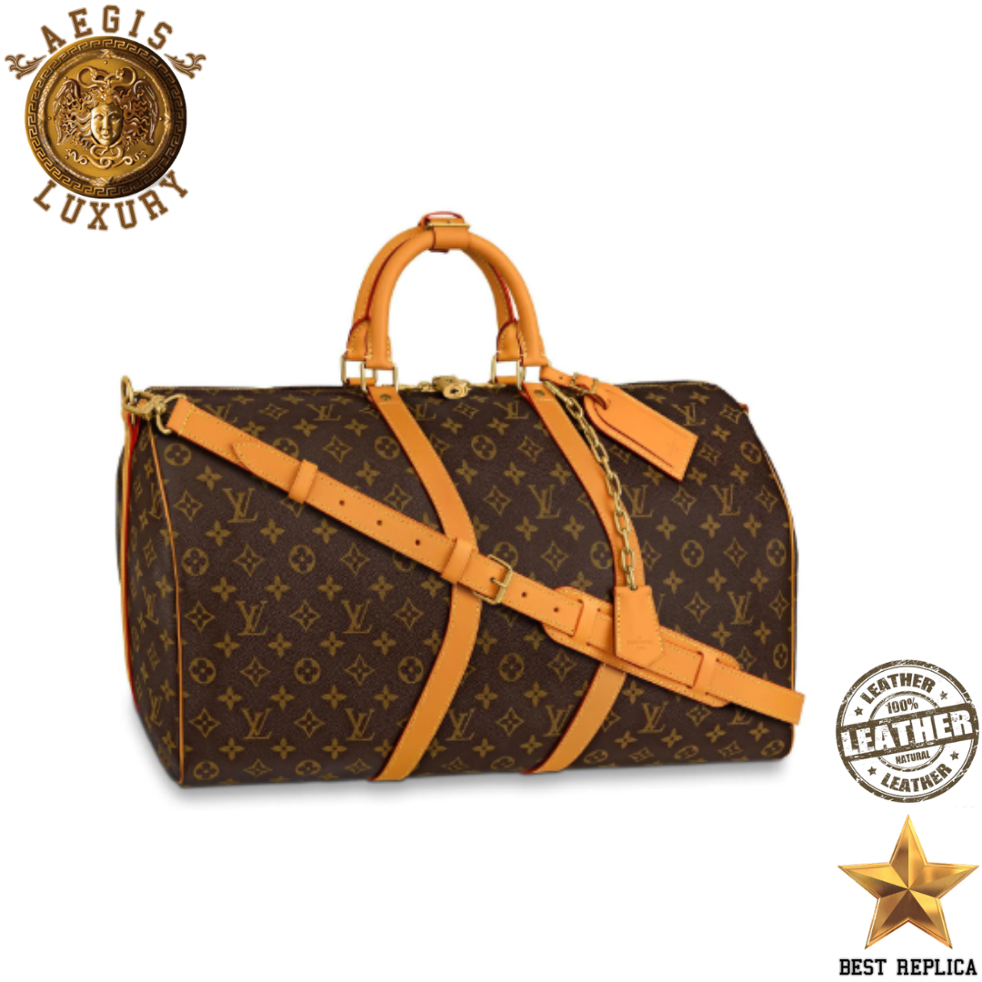 replica louis vuitton keepall bandouliere 50 monogram coated canvas luxury designer travel duffle bag buvola