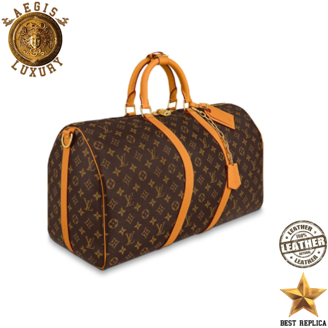 replica monogram coated canvas keepall bandouliere 50 louis vuitton timeless luxury travel bag buvola