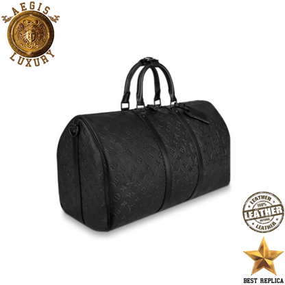 replica monogram shadow black leather keepall bandouliere 50 louis vuitton premium luxury duffle bag buvola