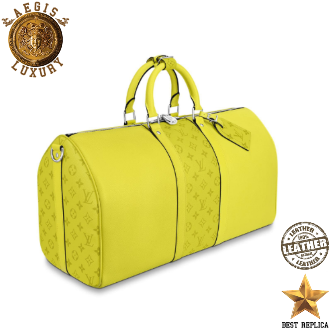 replica monogram coated canvas jaune lime green keepall bandouliere 50 louis vuitton stylish luxury duffle bag buvola