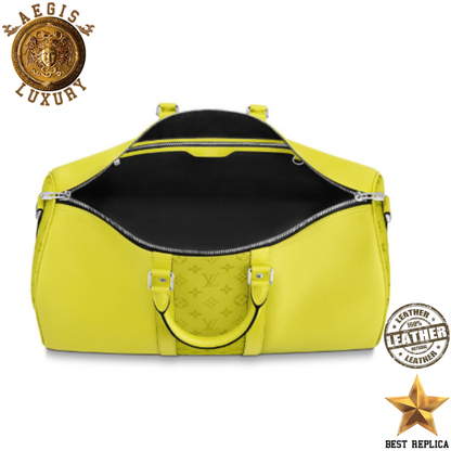 replica keepall bandouliere 50 taiga leather monogram lime green louis vuitton premium designer travel luggage buvola