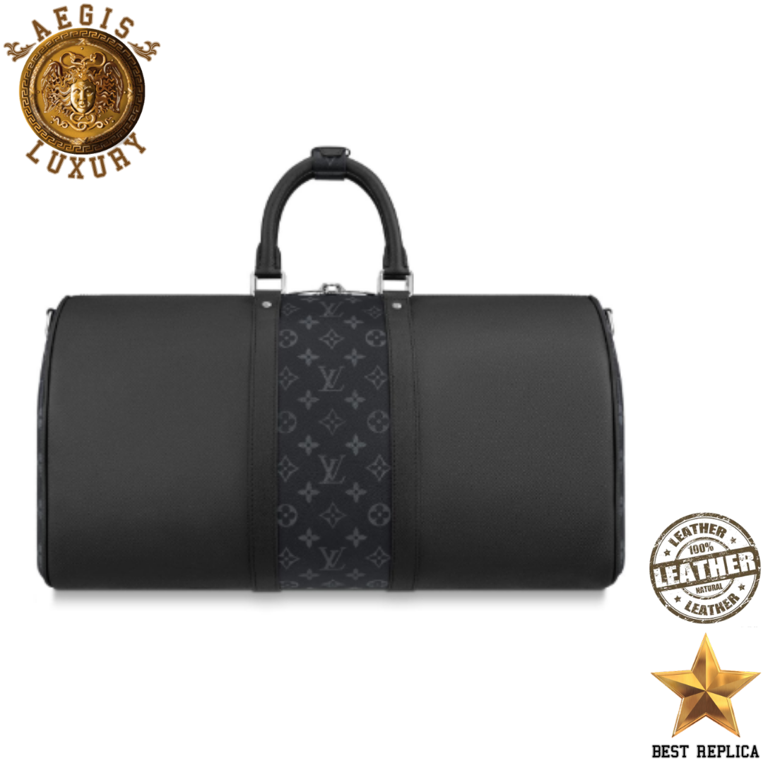 replica louis vuitton keepall 50 monogram eclipse taiga leather stylish luxury weekender bag buvola