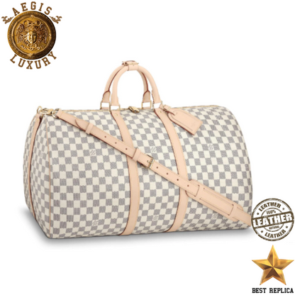 replica louis vuitton keepall bandouliere 55 damier azur canvas luxury designer travel duffle bag buvola