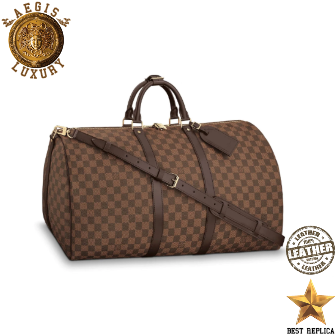 replica louis vuitton keepall bandouliere 55 damier ebene luxury designer travel duffle bag buvola