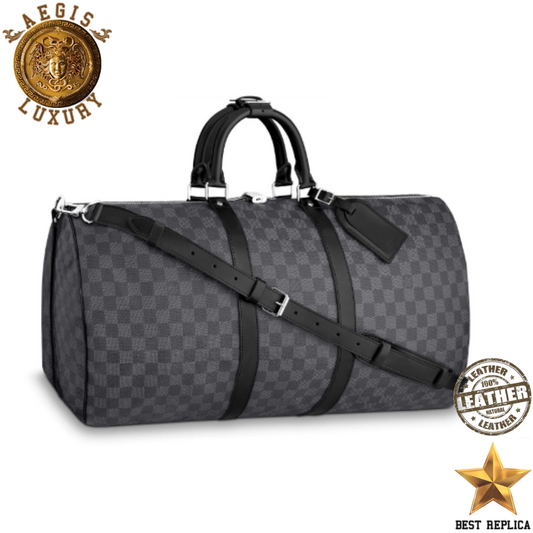 replica louis vuitton keepall bandouliere 55 damier graphite canvas luxury designer travel duffle bag buvola