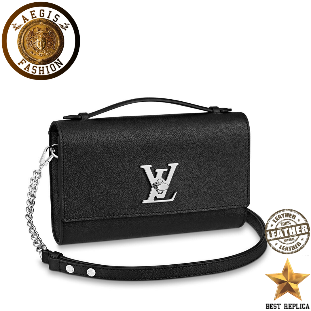 replica louis vuitton lockme clutch black leather luxury designer handbag buvola