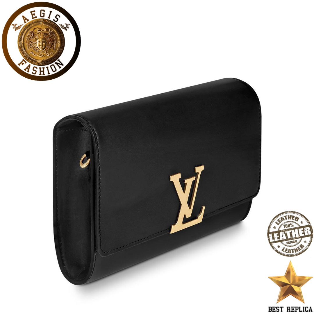 replica louis vuitton louise chain gm black luxury formal clutch bag buvola