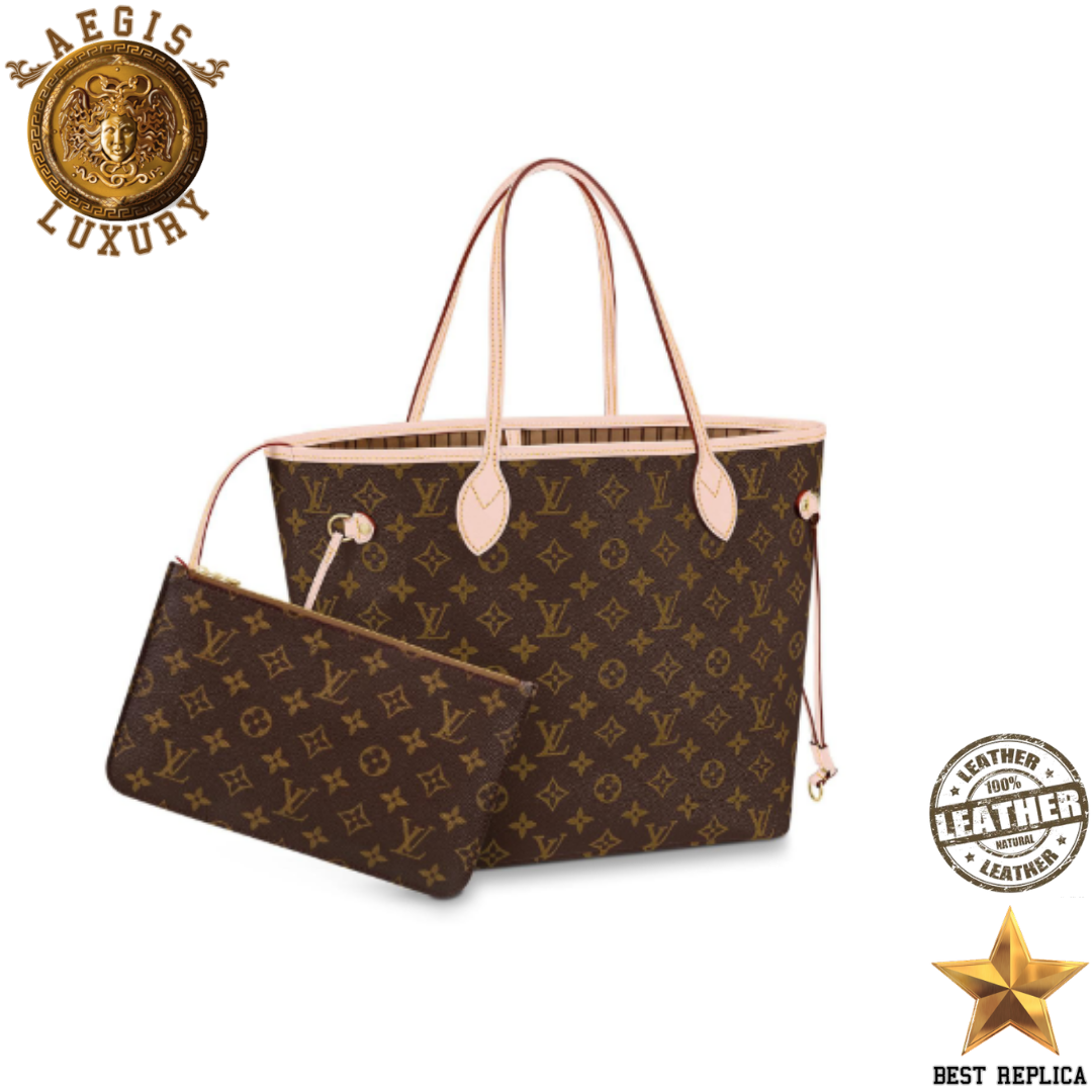 replica lv monogram neverfull beige mm premium coated canvas designer tote bag vaelia luxury