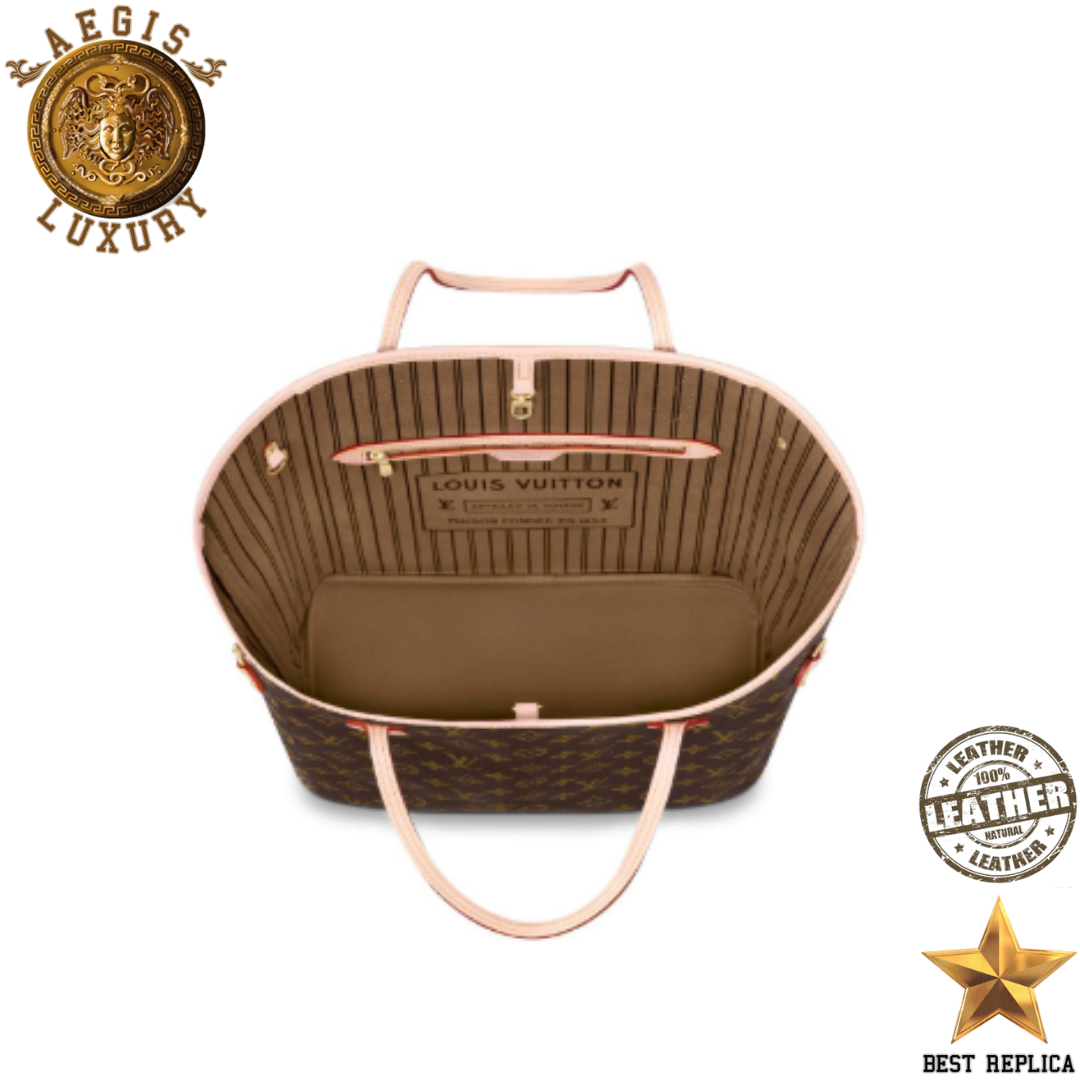 replica louis vuitton neverfull beige mm monogram canvas iconic luxury bag elegant style vaelia luxury