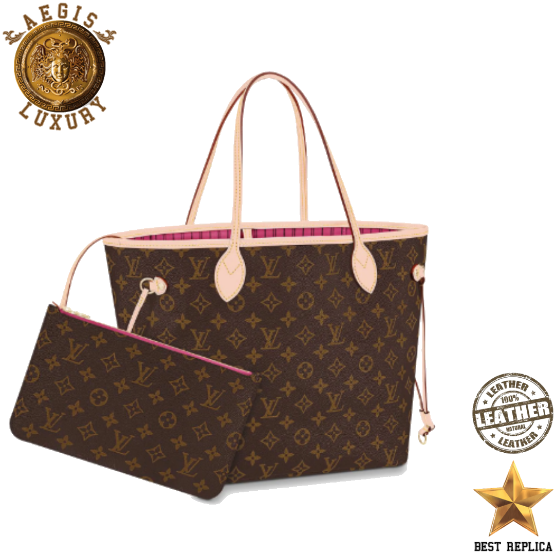 replica louis vuitton monogram neverfull pivoine mm luxury designer tote bag buvola