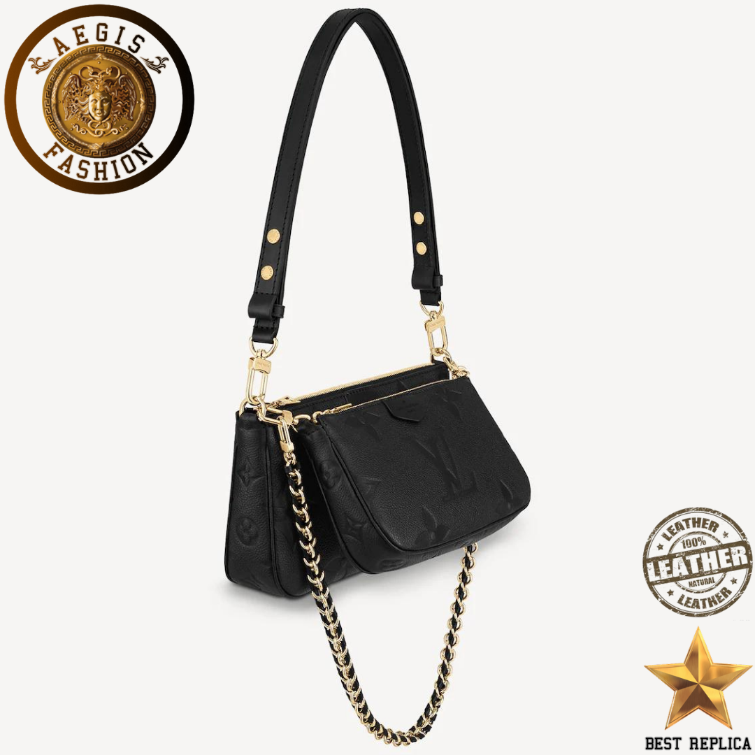 replica louis vuitton multi pochette accessoires black empreinte leather premium designer handbag buvola