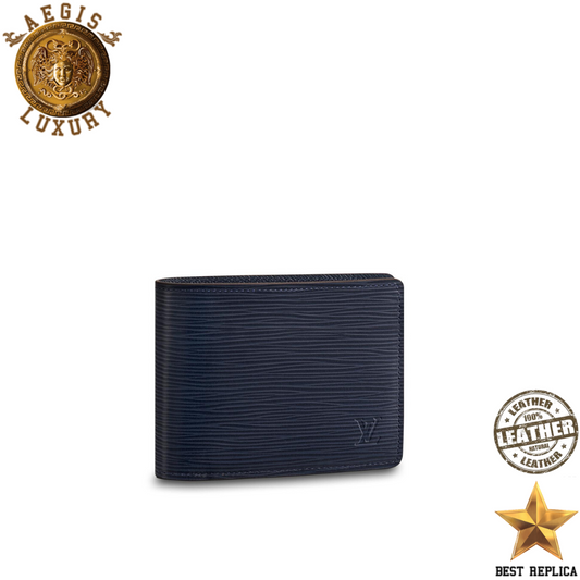 replica louis vuitton multiple wallet epi leather navy blue luxury designer compact wallet buvola