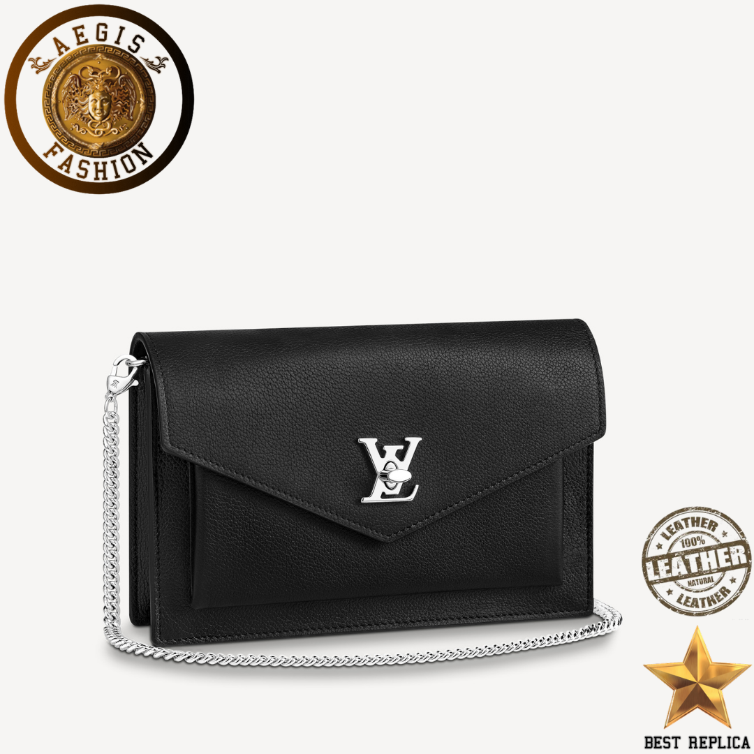 replica louis vuitton mylockme chain pochette black luxury designer handbag buvola