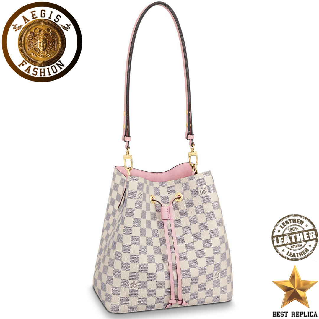 replica louis vuitton neonoe bucket damier azur eau de rose pink luxury designer handbag buvola