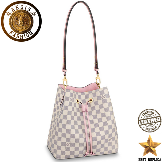 replica louis vuitton neonoe bucket damier azur eau de rose pink luxury designer handbag buvola