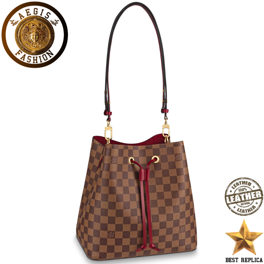 replica louis vuitton neonoe bucket damier ebene cherry berry luxury designer handbag buvola