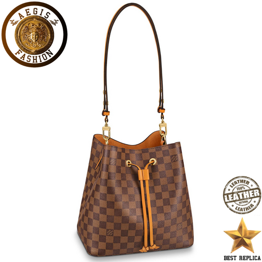 replica louis vuitton neonoe bucket damier ebene safran yellow luxury designer handbag buvola