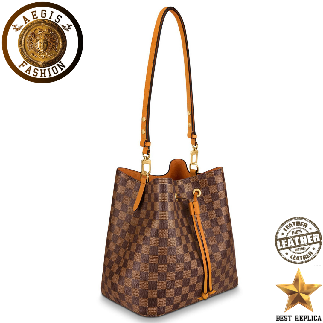 replica damier ebene safran yellow louis vuitton neonoe premium designer handbag buvola