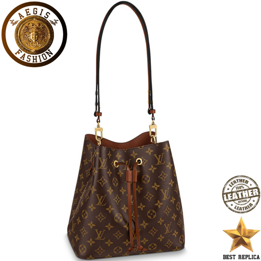 replica louis vuitton neonoe bucket monogram canvas caramel brown luxury designer handbag buvola