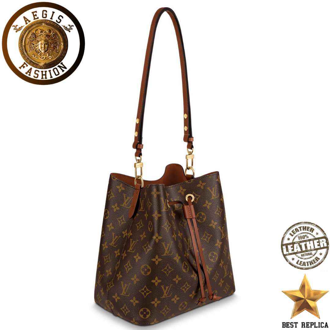 replica monogram canvas caramel brown louis vuitton neonoe premium designer handbag buvola