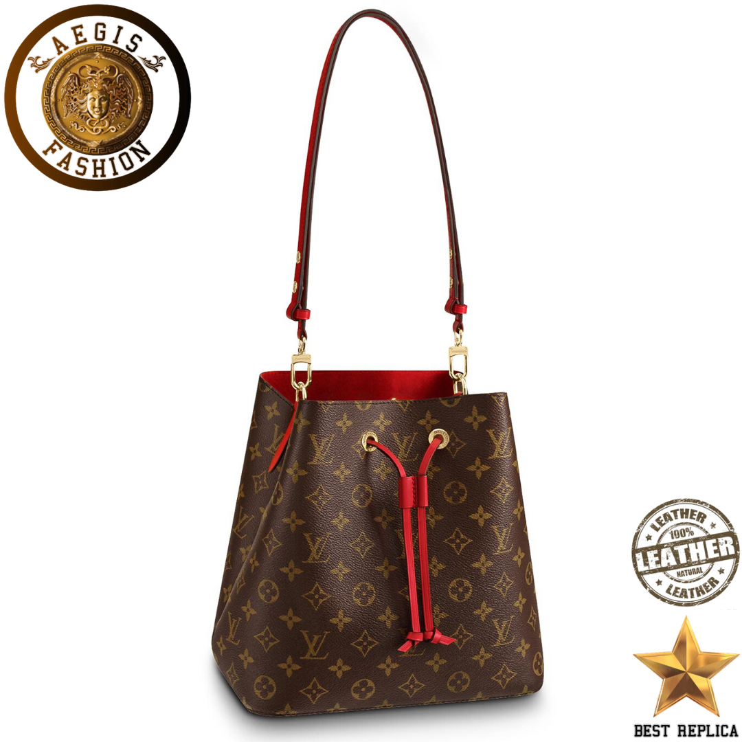 replica louis vuitton neonoe bucket monogram canvas coquelicot red luxury designer handbag buvola