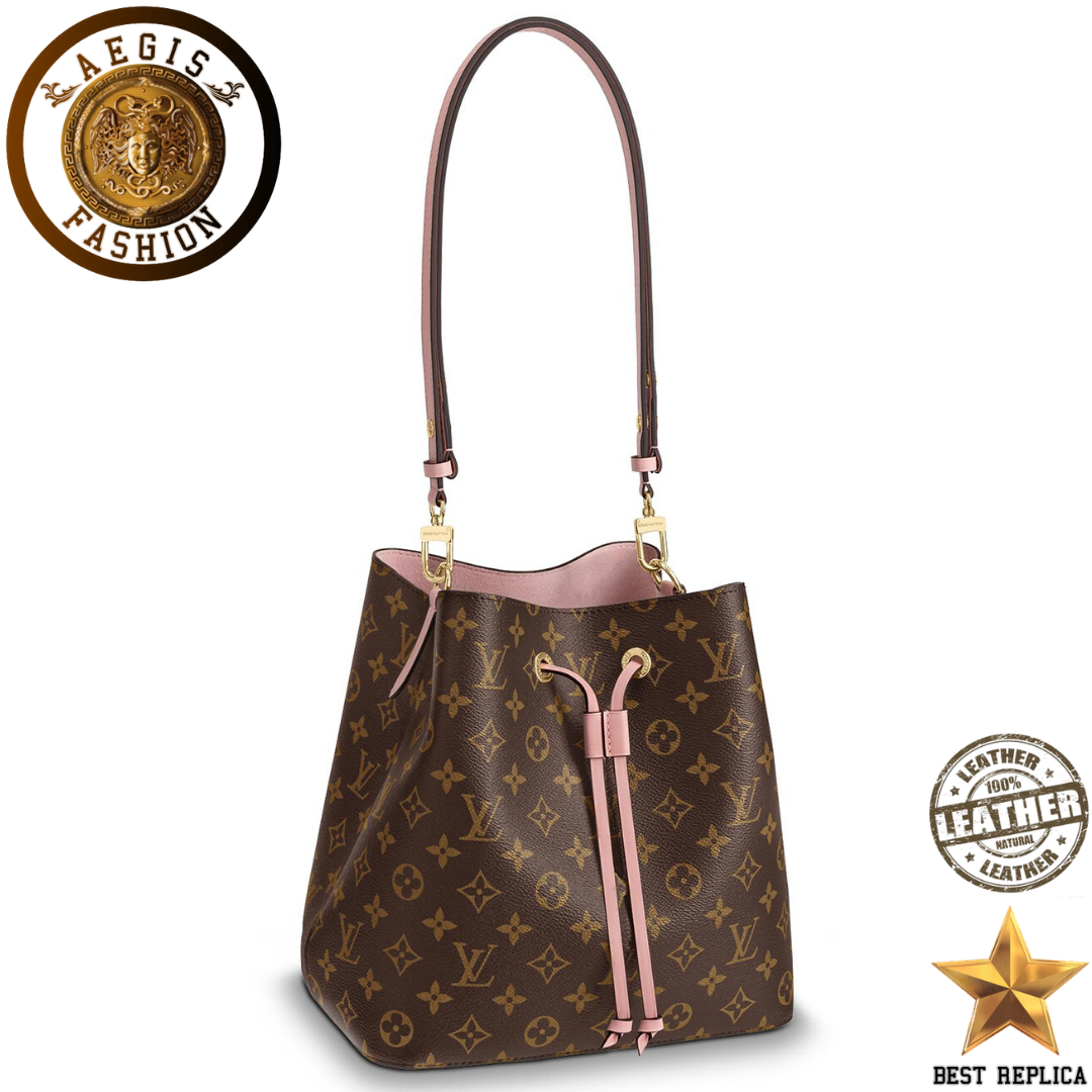 replica louis vuitton neonoe bucket monogram canvas rose poudre pink luxury designer handbag buvola