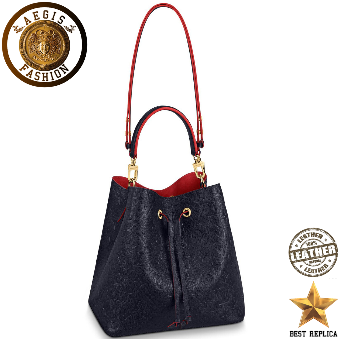replica louis vuitton neonoe bucket monogram empreinte leather marine rouge navy blue luxury designer handbag buvola