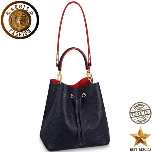 replica louis vuitton neonoe bucket monogram empreinte leather marine rouge navy blue luxury designer handbag buvola