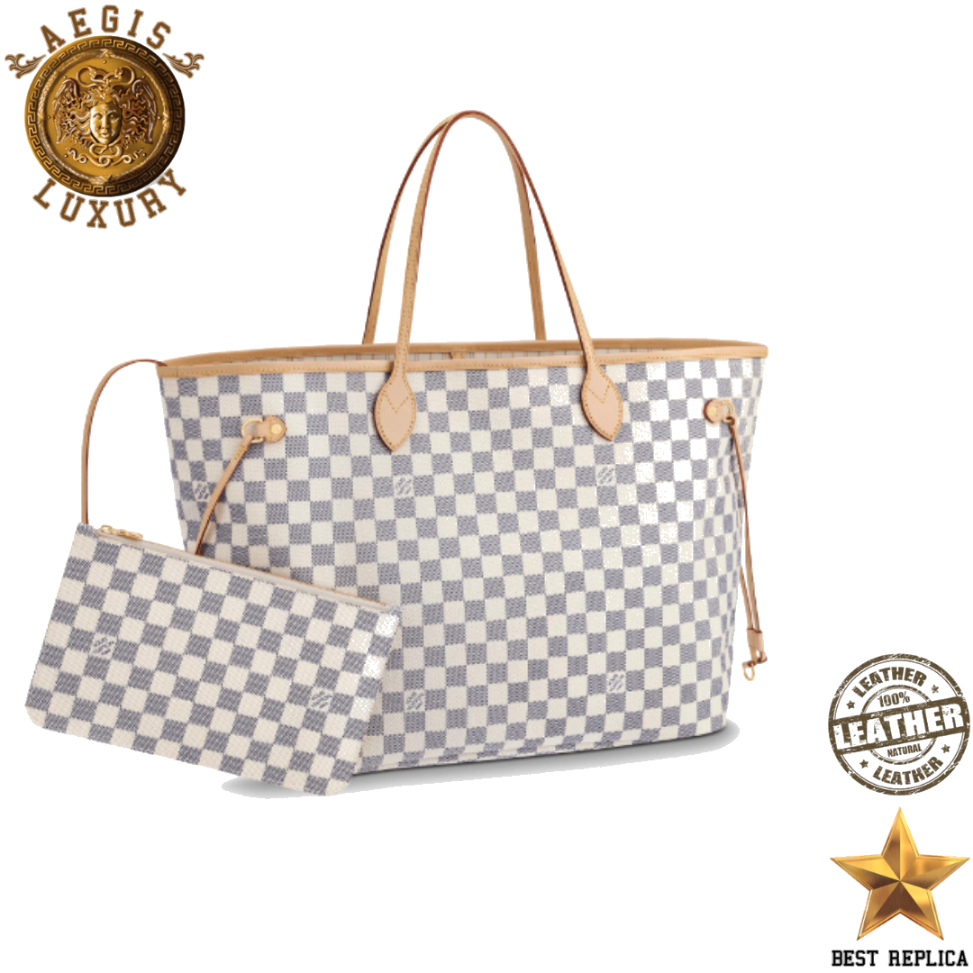 replica louis vuitton neverfull gm damier azur beige luxury designer tote bag buvola