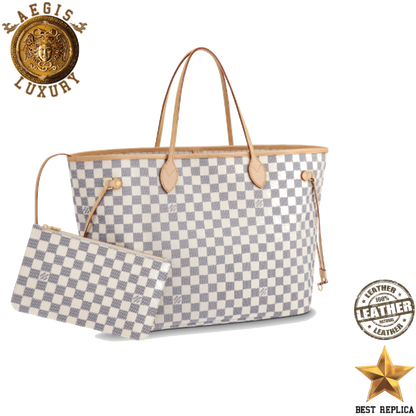 replica louis vuitton neverfull gm damier azur beige luxury designer tote bag buvola