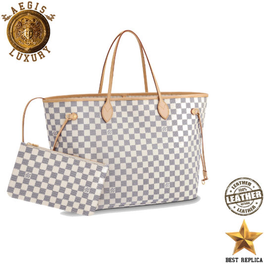 replica louis vuitton neverfull gm damier azur beige luxury designer tote bag buvola