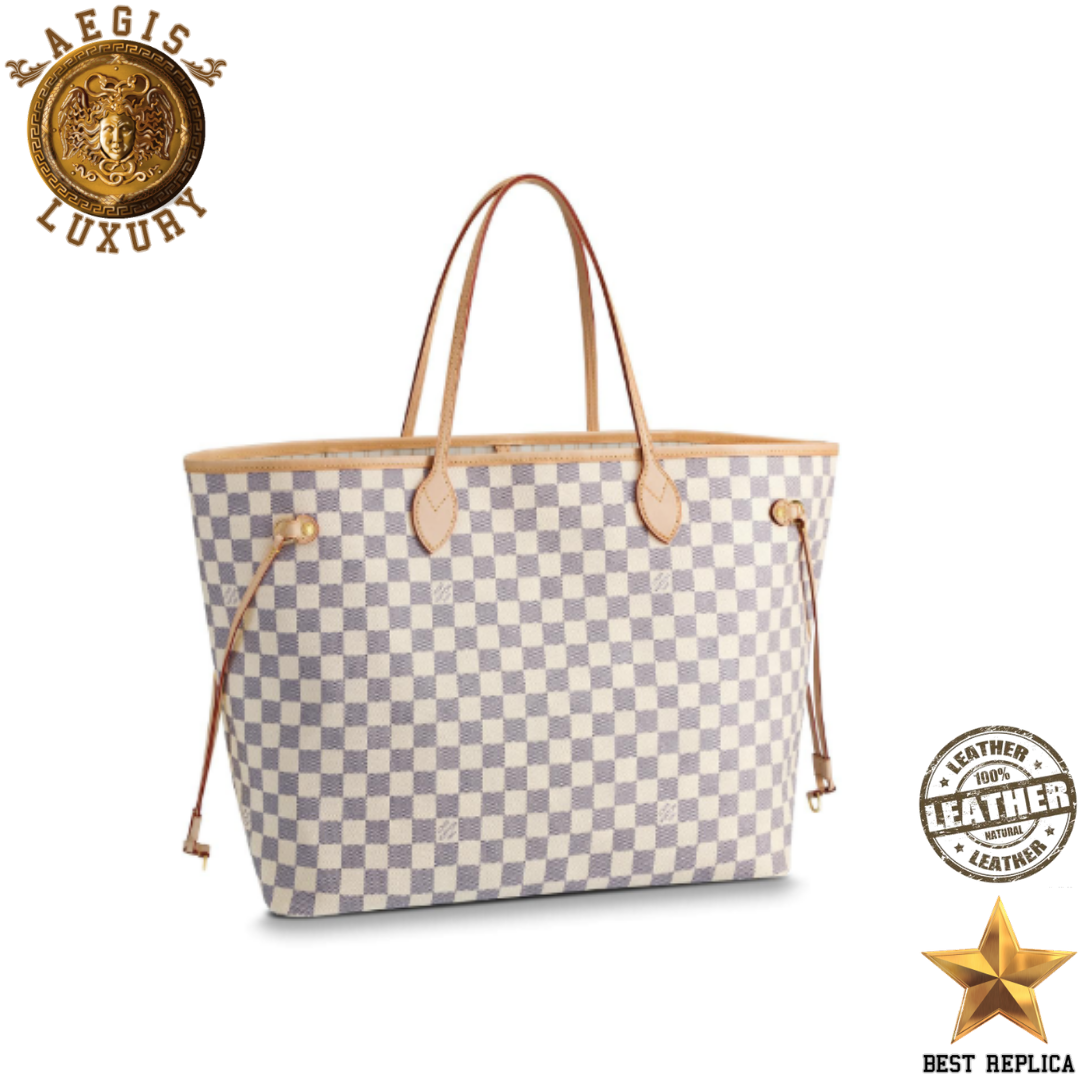 replica lv damier azur canvas neverfull gm beige premium designer travel tote bag buvola