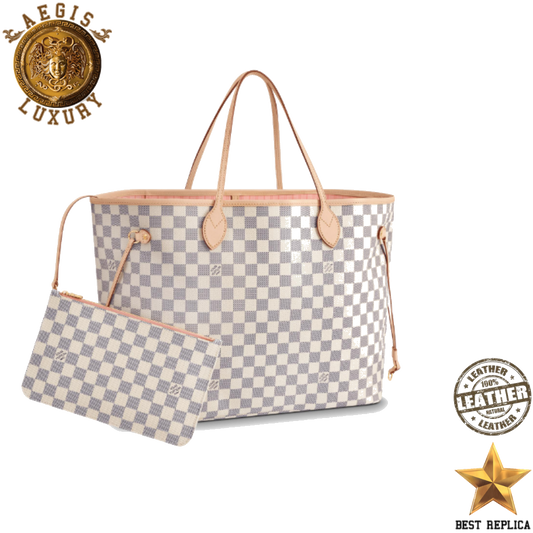 replica louis vuitton neverfull gm damier azur rose ballerine pink luxury designer tote bag buvola