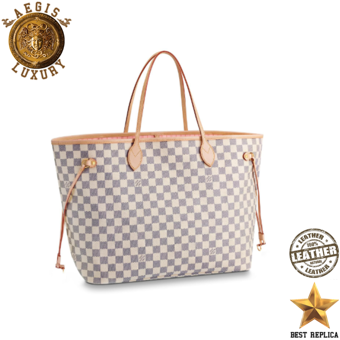 replica neverfull gm damier azur rose ballerine pink louis vuitton oversized luxury handbag spacious tote buvola