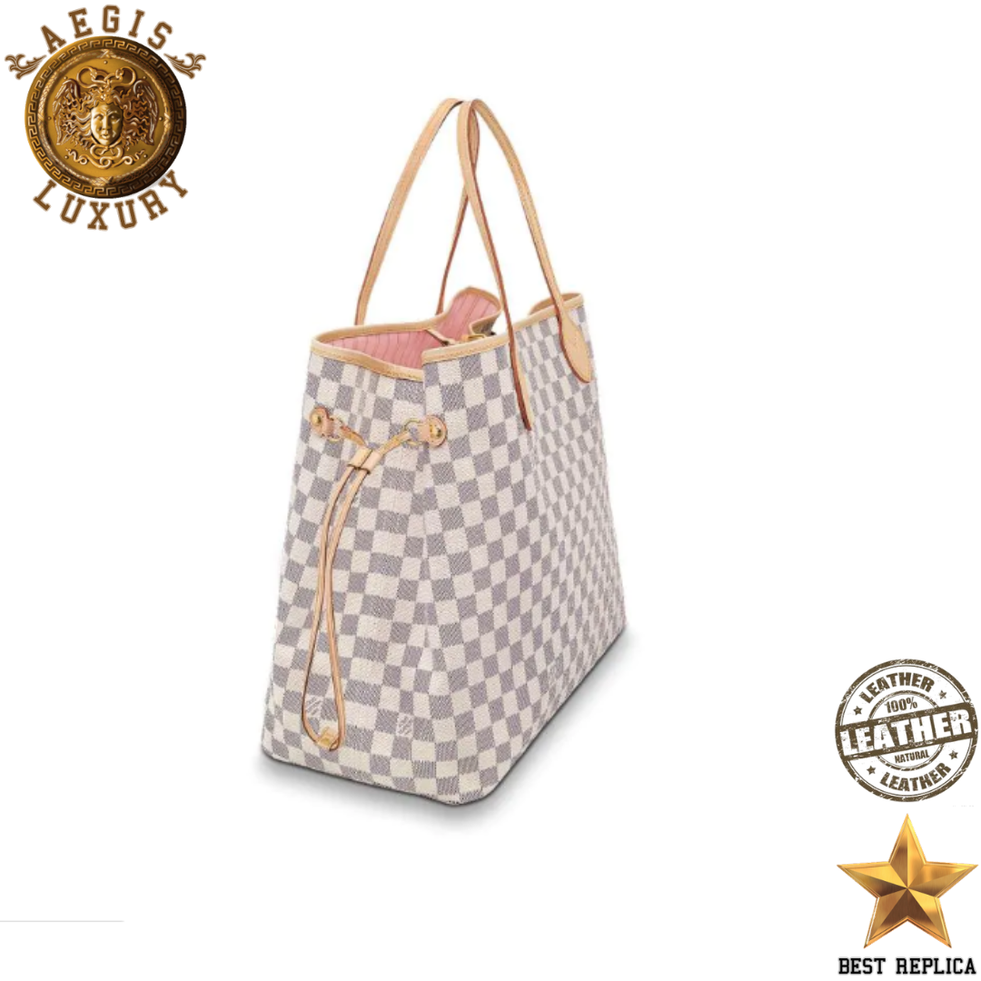 replica lv damier azur canvas neverfull gm rose ballerine pink premium designer tote bag buvola